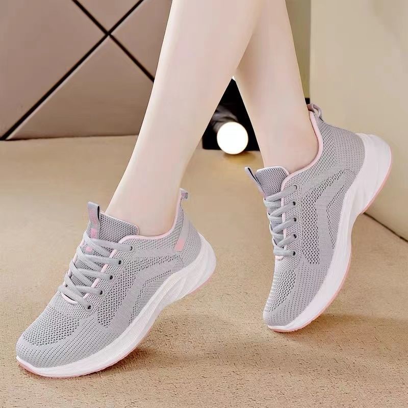 女鞋新款休闲运动鞋跑步鞋平底透气飞织网面鞋韩版高清大图