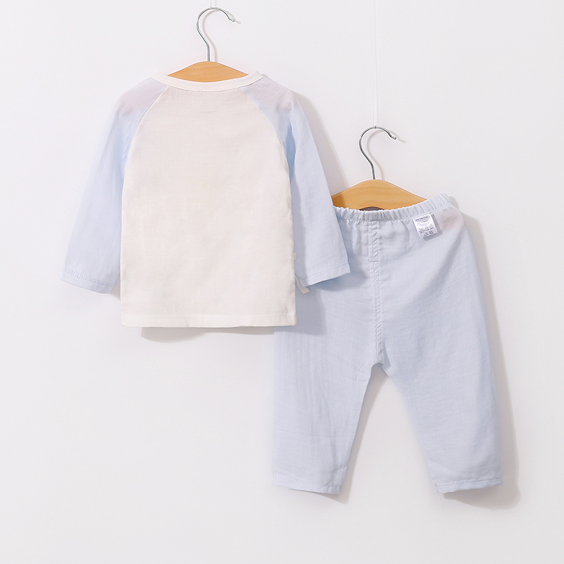 依尔婴婴儿纱布衣服夏季长袖薄款宝宝夏装空调服初新生儿绑带和尚服套装TZ1826