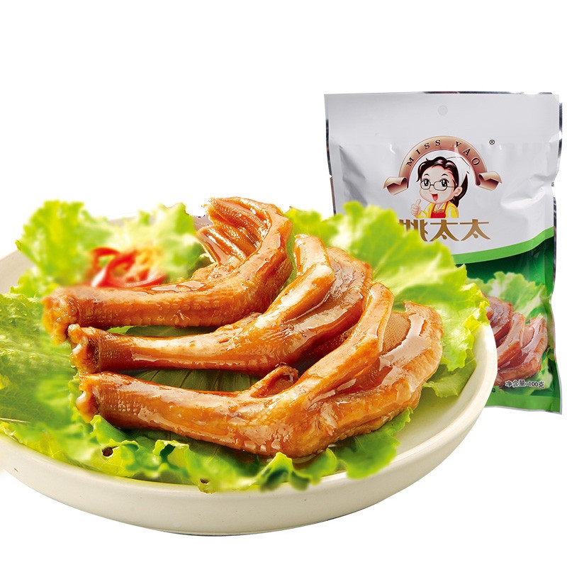 [苏宁超市]姚太太卤味鸭爪100g袋装 休闲零食肉类零食鸭肉类鸭爪 姚太太出品