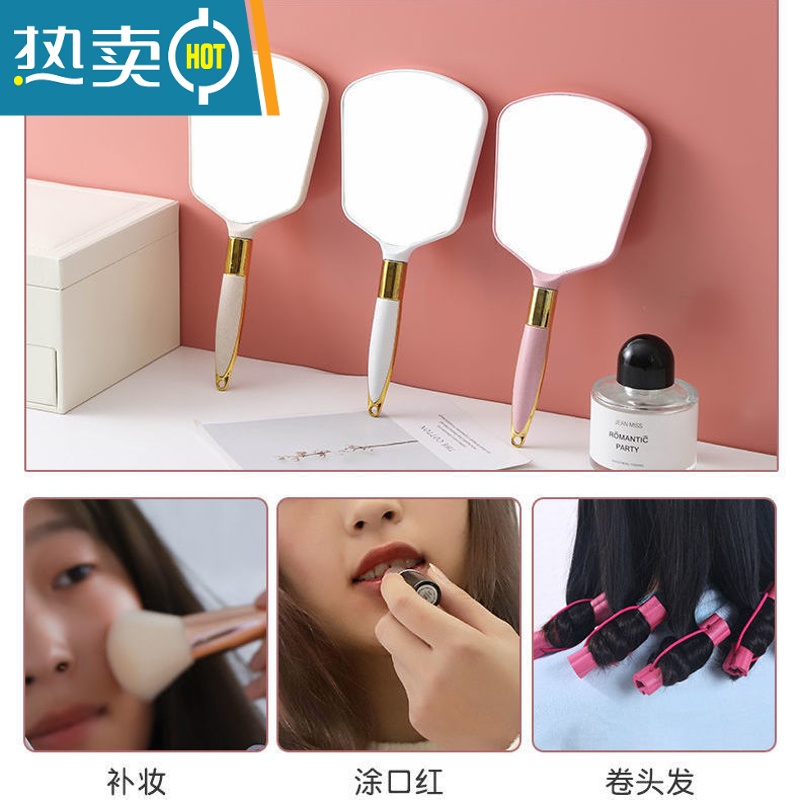 敬平欧式手持化妆镜便携镜子家用小型手拿手柄式高端女美容院高级感 欧式方形-湖蓝便携式用镜高清大图