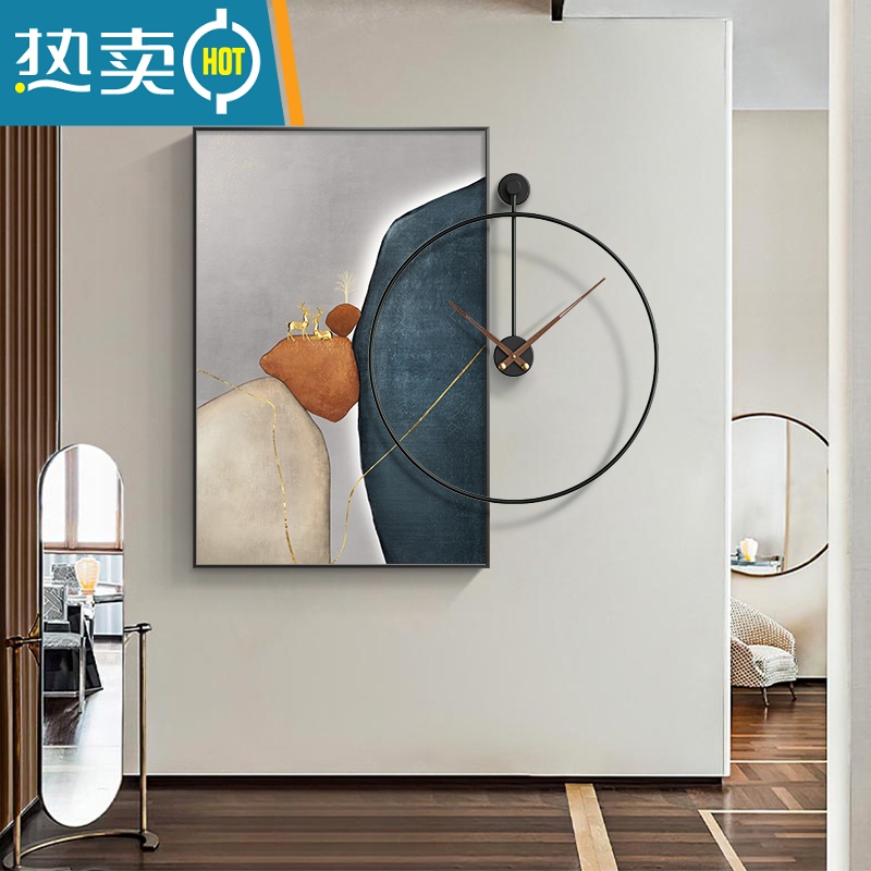 敬平石来运转餐厅装饰画带钟表组合画现代简约饭厅背景墙挂画新款壁画装饰画高清大图