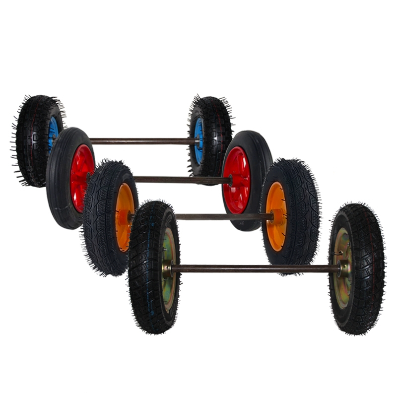 8寸手推车充气轮250-4300-8两轮连轴实心橡胶轮子回固12寸老虎车轮