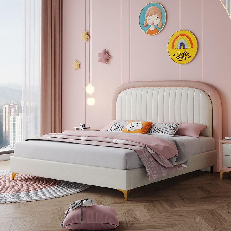 百冠环球 儿童床 科技布男孩轻奢软床实木框青少年单人床小孩女孩公主