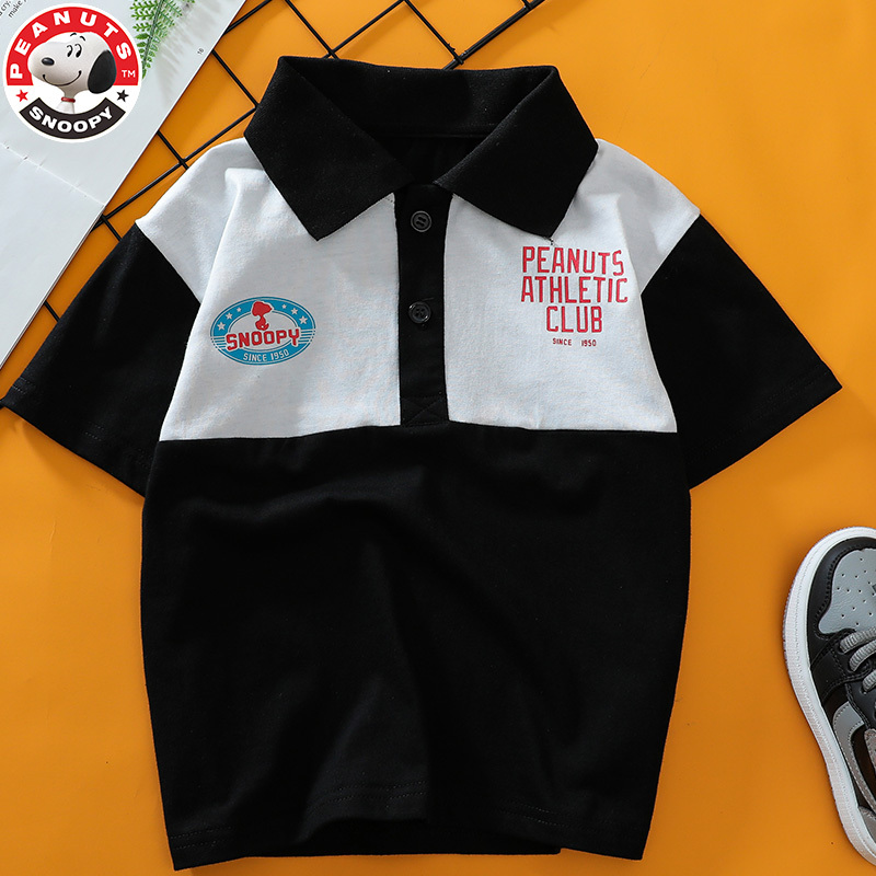 史努比(SNOOPY)儿童拼色polo衫短袖纯棉翻领t恤夏季女童中小童半袖体L009