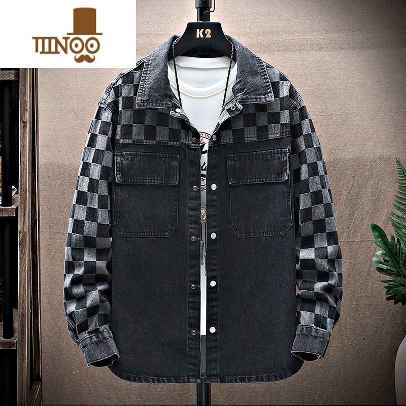 YANXU牛仔衬衫男长袖青少年男装潮流高中学生休闲衬衣男士加绒外套高清大图