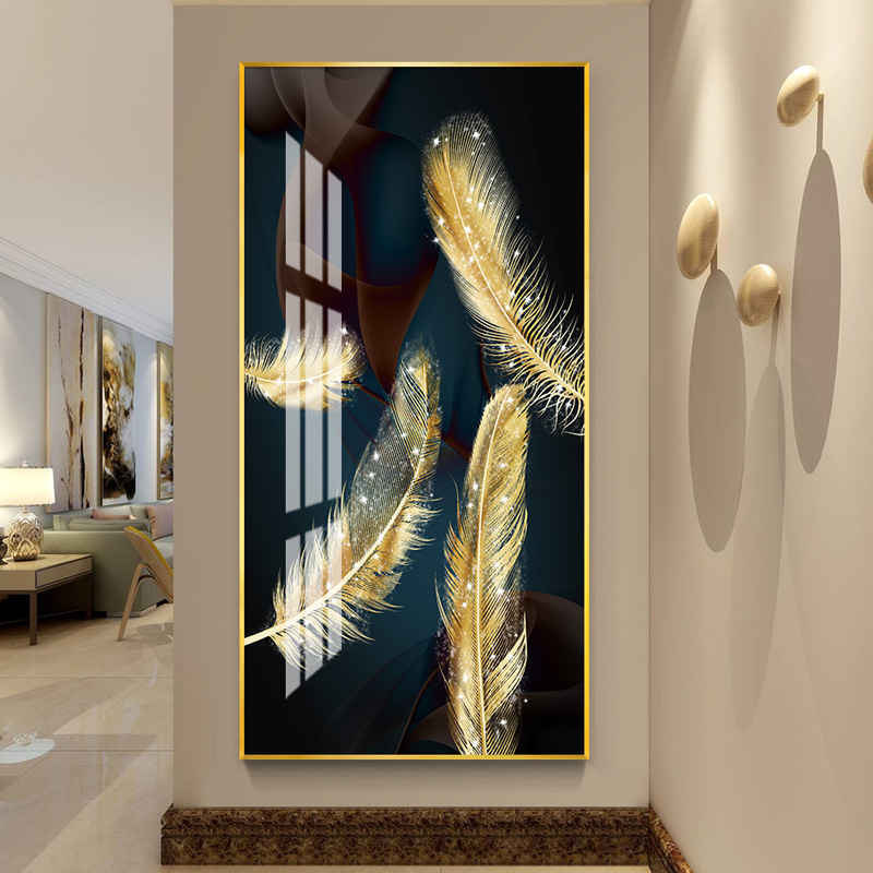 晶瓷画风水玄关走廊过道装饰画竖摇 飞舞彩带(金色边框) 60*120cm晶瓷画(晶瓷工艺+金属框)统一发金色边框(需高清大图