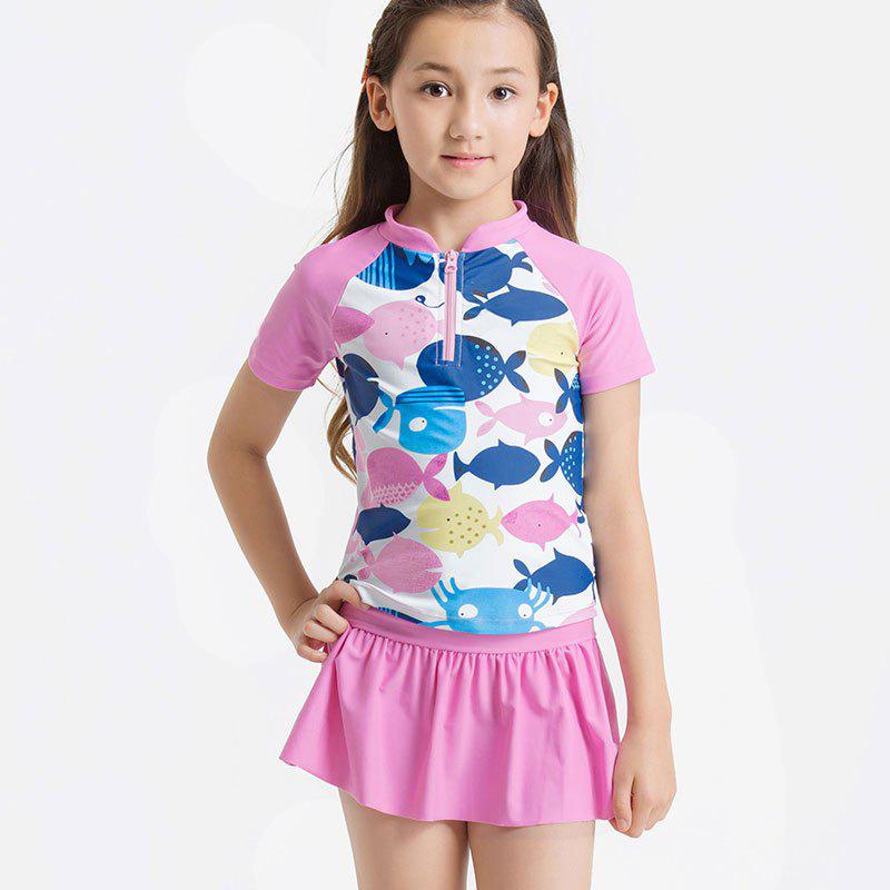 hosa浩沙儿童泳衣女童泳装中大童连体平角游泳衣2020新款卡通拉链14码