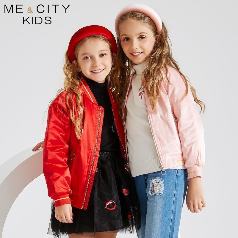 【2件2折价:41】米喜迪mecity童装女童棉服嘴唇双翻珠片棒球领棉服