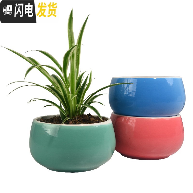 三维工匠陶瓷花盆多肉绿萝吊兰盆栽 家用阳台室内创意 经典款-随机1个 中等花盆容器高清大图