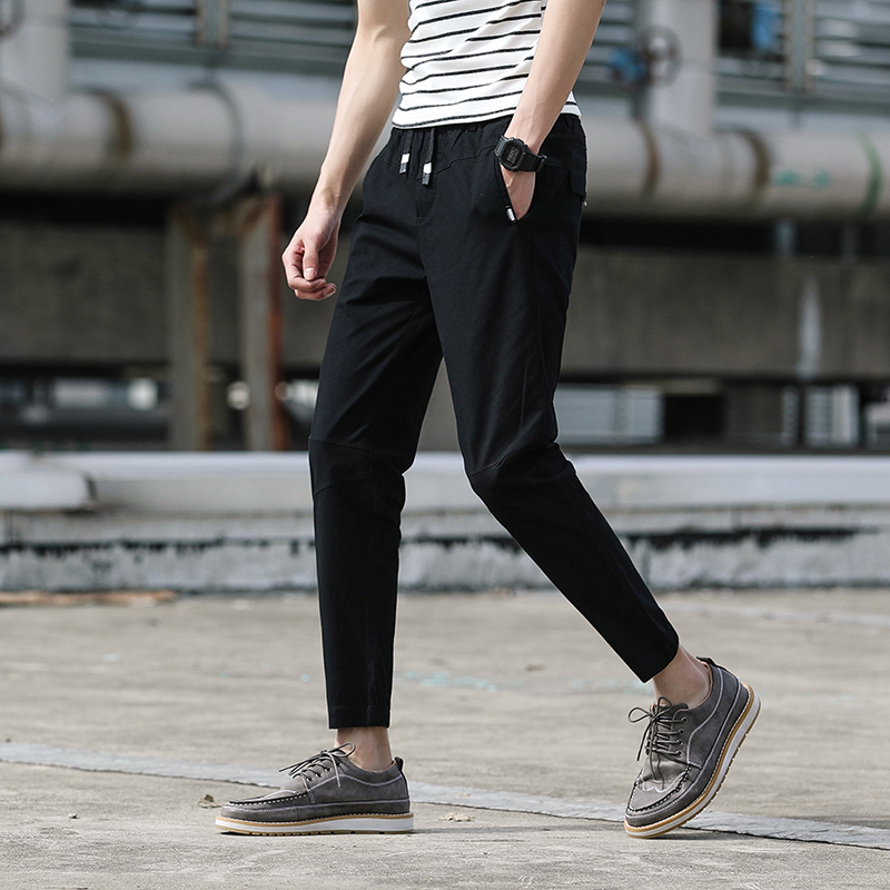 时尚潮男士休闲裤黑色小脚裤男百搭裤子男潮流新款九分裤