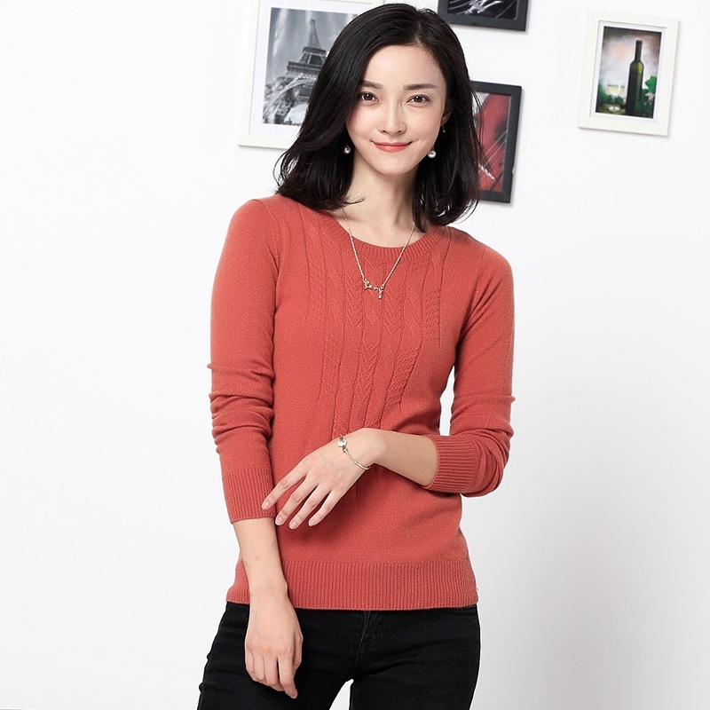 2018新款羊绒衫秋冬季女半圆领绞花修身显瘦纯色打底针织毛衣
