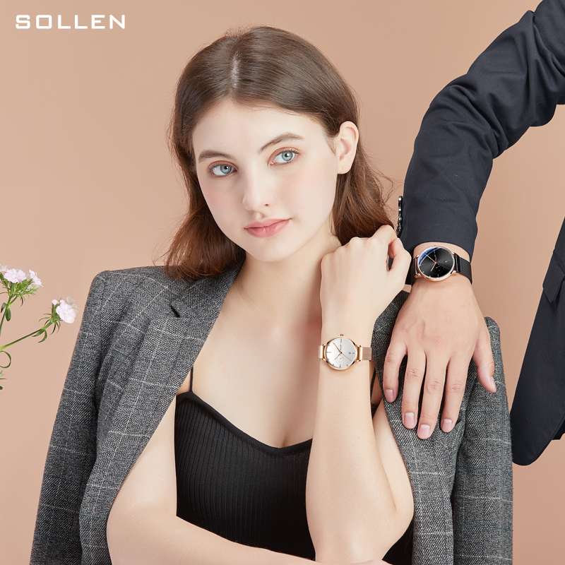 梭伦(SOLLEN)手表男女ins风简约时尚商务镂空一对情侣表自动机械表潮流男士手表SL522