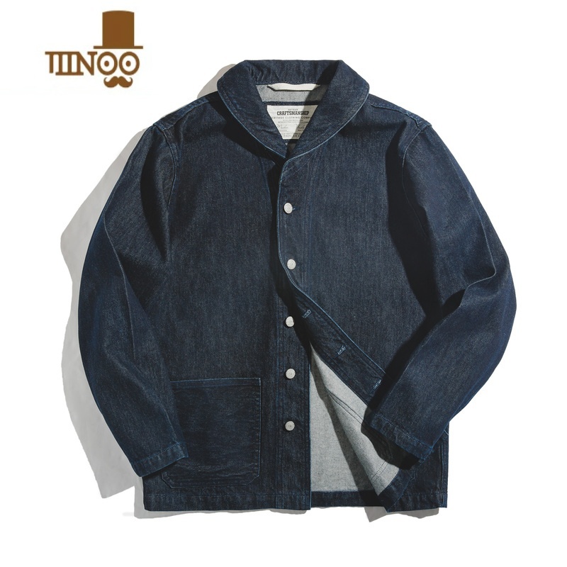 YANXU工装美式水洗丹宁夹克牛仔衣养牛猎装翻领西装外套多口袋男服
