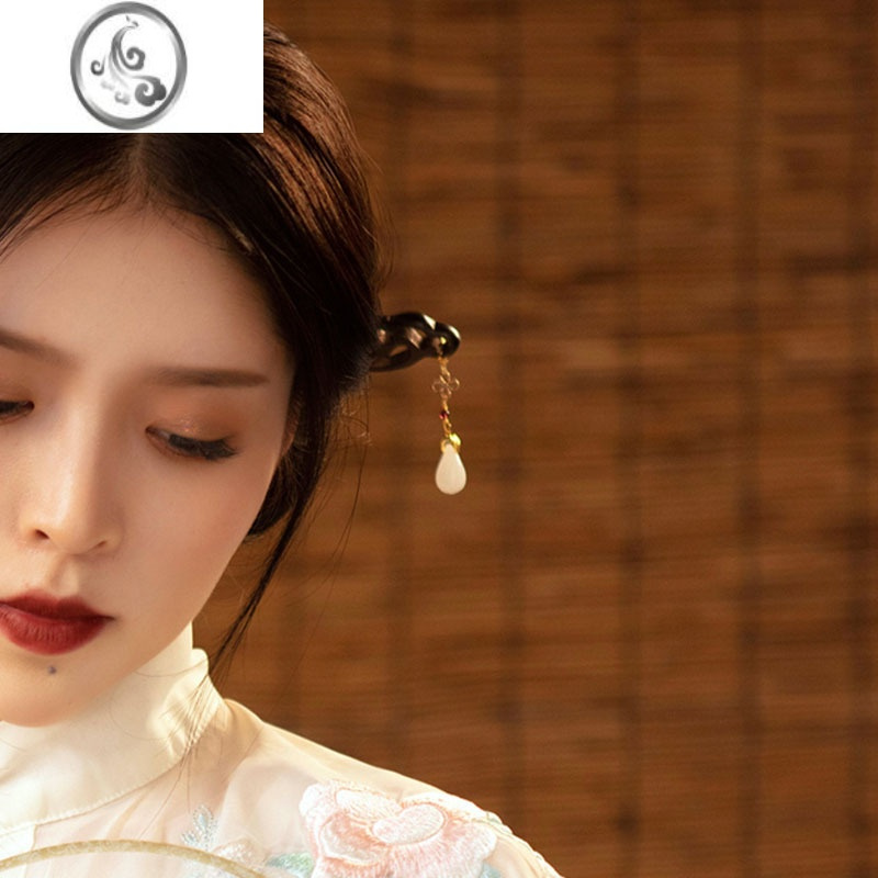 JiMi流苏古风木发簪现代古装木簪子挽发简约发钗长款日常汉服头饰盘发