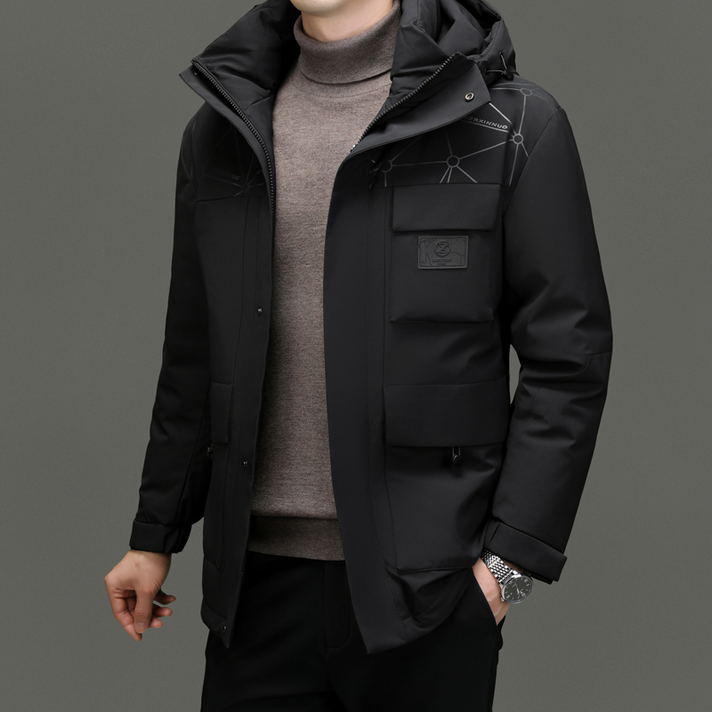 恒源祥品牌男装鹅绒服中长款羽绒服男士外套保暖户外衣冬季服饰