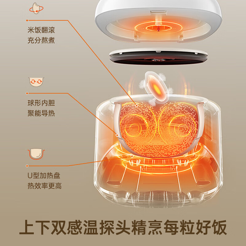 九阳(Joyoung)电饭煲电饭锅小型家用2L升陶瓷油不粘球形内胆3A级米饭智能预约[瓷晶陶釜内胆]F-20FY2高清大图