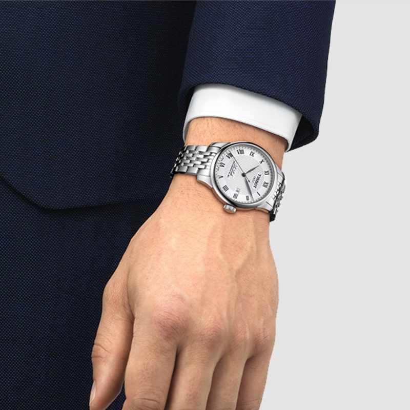 天梭tissot力洛克瑞士机械皮带经典商务手表钢带瑞士男表