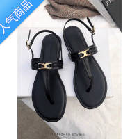 SUNTEK网红2023夏季人字黑色凉鞋平底夹脚趾罗马仙女风外穿拖鞋女ins潮 黑色 39尺码偏小一码