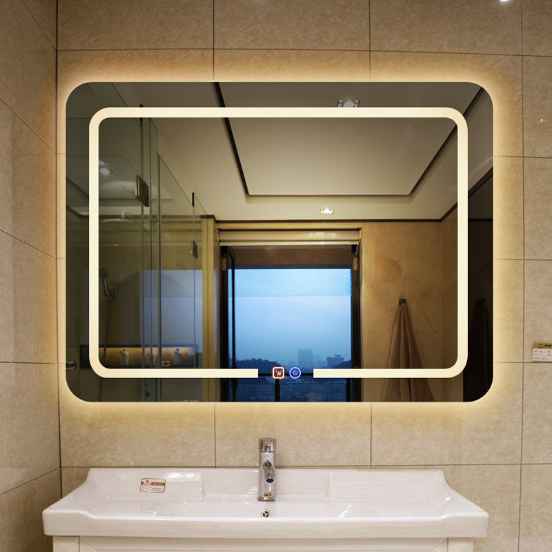 妮多美无框方形浴室镜子卫生间挂墙led智能带时间带灯光发光卫浴灯镜