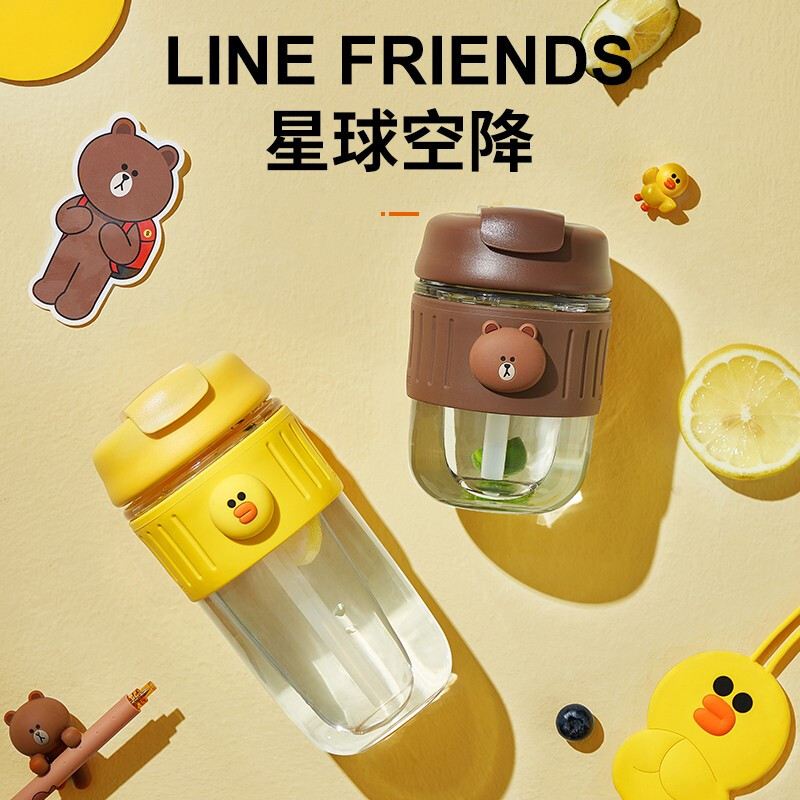 九阳玻璃杯吸管杯咖啡杯男女士直饮杯手持双饮水杯茶具莎莉鸡 400ml Z高清大图