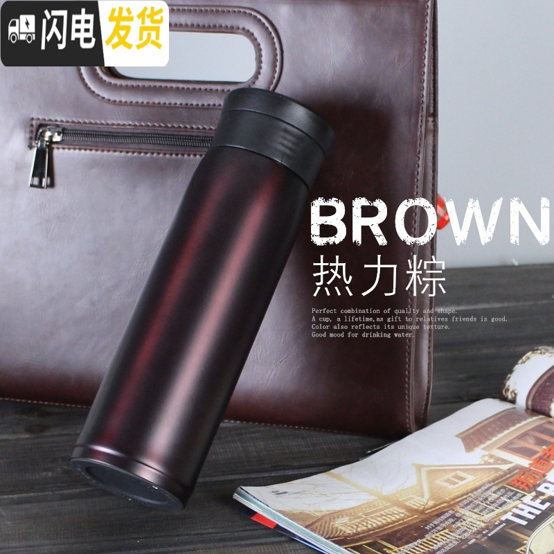 三维工匠保温杯大容量600简约便携水杯男女士泡茶杯子学生不锈钢茶水瓶 炫亮蓝600高清大图