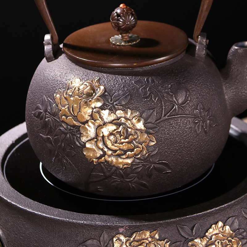 Atelier Tete 铁壶铸铁 煮茶器仿日本煮茶壶套装电陶炉半手工泡茶煮水壶煮茶器 富贵牡丹铁壶套组