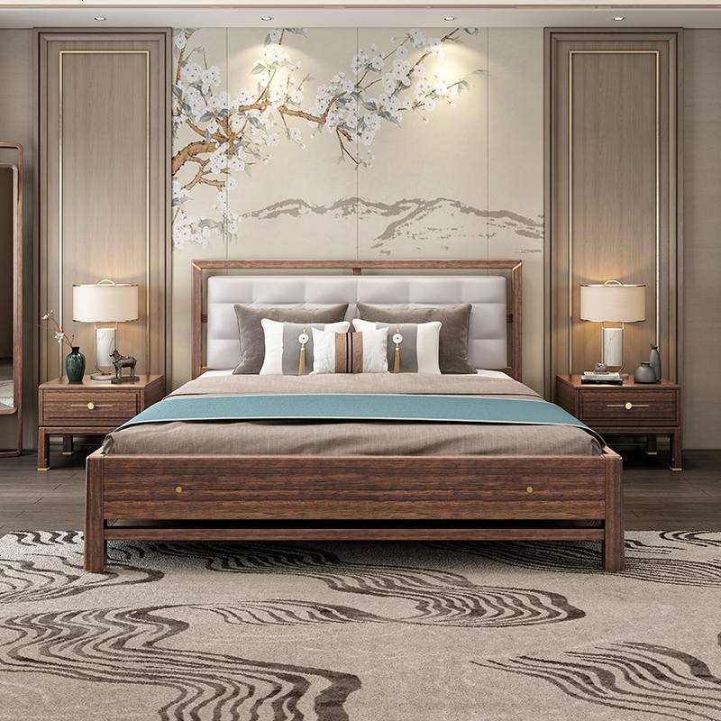 新中式实木双人床现代简约18m主卧次卧靠背软包婚床轻奢家具定制视频