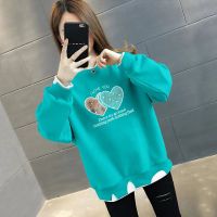 假两件秋冬款上衣时尚不规则宽松显瘦ins加绒/不加绒百搭女士卫衣 L建议101-120斤 薄款-透明爱心【天空蓝】