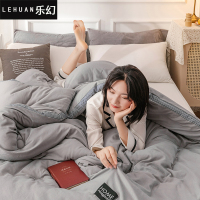 乐幻(LEHUAN)家纺 日式千鸟格立体水洗棉被子休闲格子冬被 单双人秋冬保暖斜纹羽丝绒春秋被学生被芯绗缝纤维被
