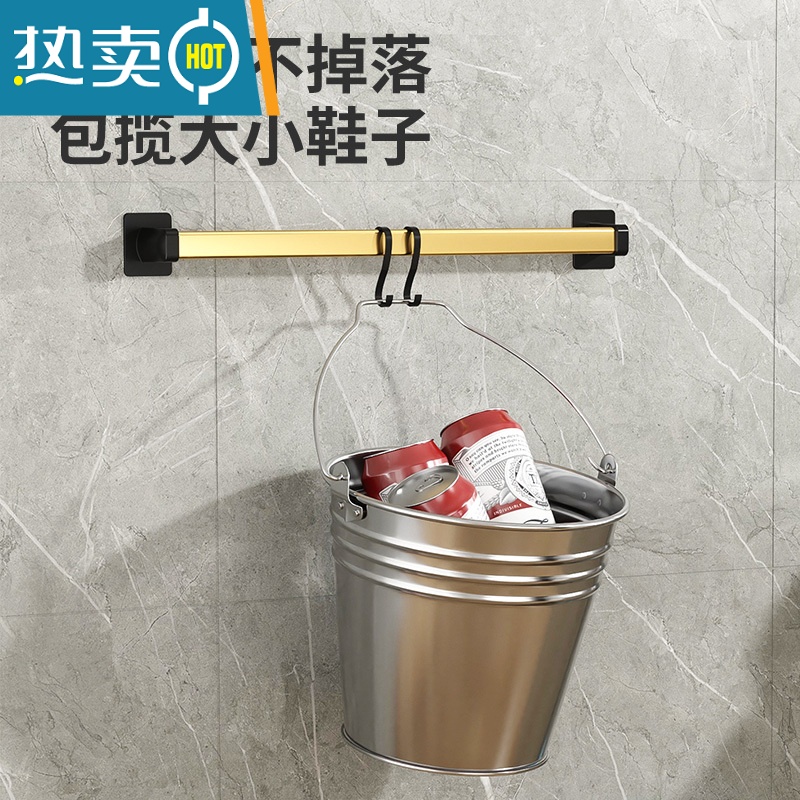 敬平毛巾架免打孔浴巾架毛巾置物架不锈钢拖鞋架卫生间浴室毛巾挂架子 801黑色毛巾杆38cm浴室置物架高清大图