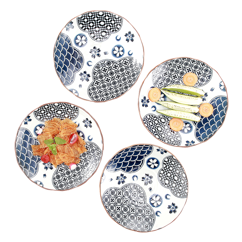 靓佳 花之海釉下彩8英寸深菜盘4个装 深盘 菜盘 菜碟 碟子 盘子 陶瓷盘高清大图