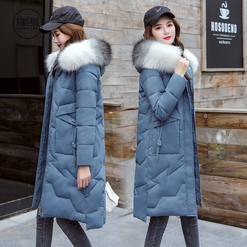 简妮薇(JIANNIWEI)中长款棉服女2019冬季新款韩版修身加厚羽绒棉服女外套棉衣女