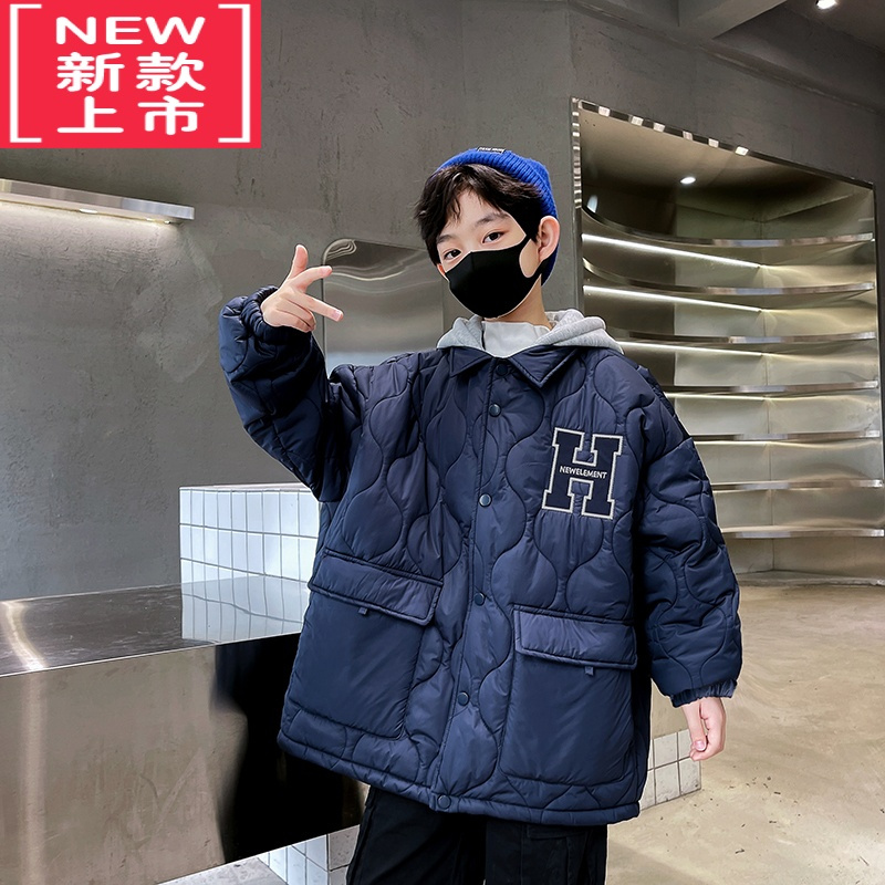 可莉允男童春秋冬款风衣外套中大儿童装男孩洋气夹棉衣薄棉服大衣潮8岁9