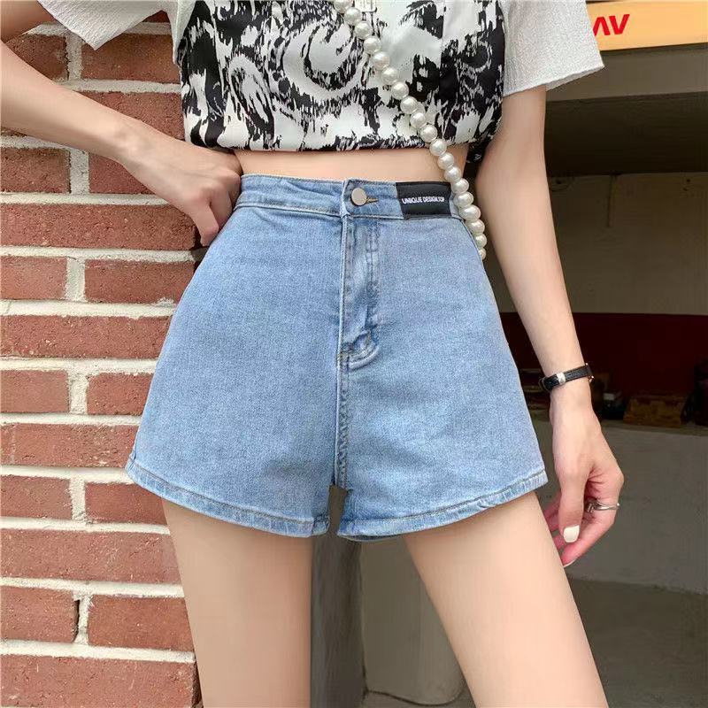 显瘦高腰a字卷边2021牛仔短裤女夏宽松阔腿裤弹力松紧腰热裤ins潮 290 天蓝色 M 90-110斤