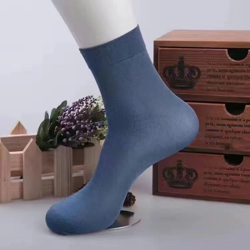 夏季男士袜子钢丝袜耐磨透气中筒袜男短丝袜子男丝袜耐穿_593 20双装 【浅蓝】-钢丝袜