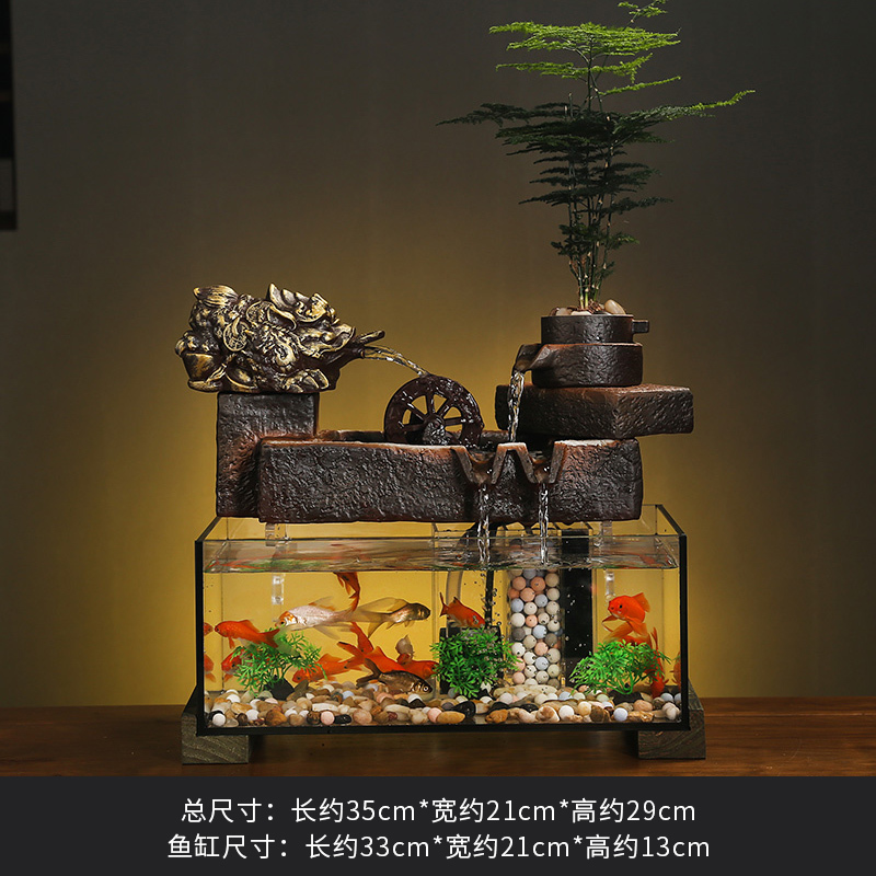 创意招财流水摆件室内客厅办公室装饰桌面循环水鱼缸开业乔迁礼品