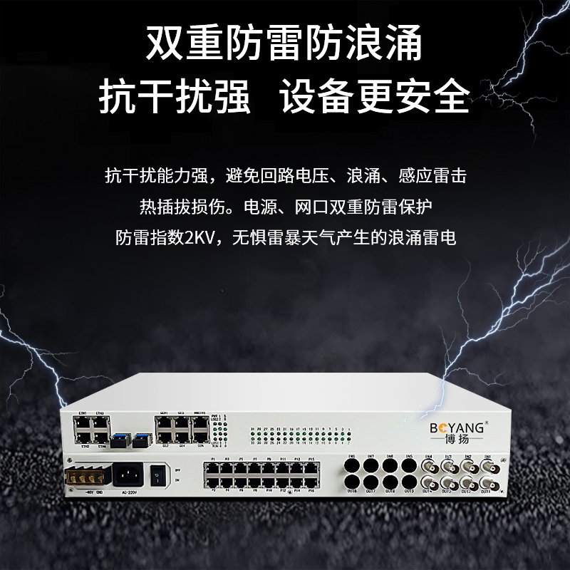 博扬 综合业务电话光端机 4E1+20路电话+4路千兆以太网物理隔离 10G光口LC单纤40km机架式1对