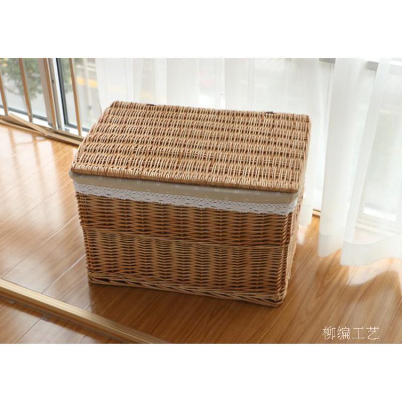 藤编麻布柳编筐带盖玩具衣服箱储物箱收纳筐长方形整理箱中号家用 三维工匠高清大图