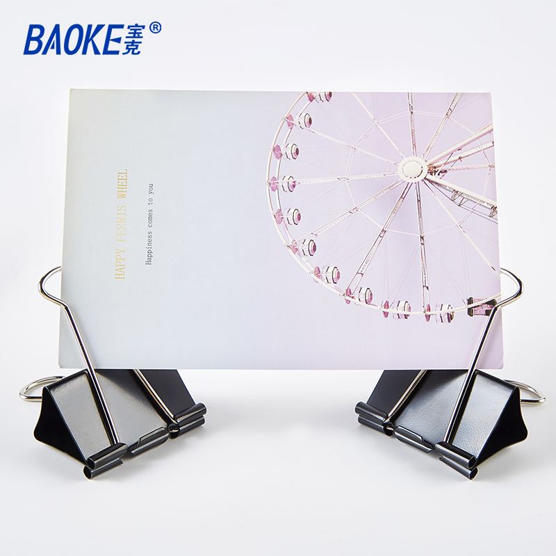 宝克(BAOKE)BC1371 50mm大号长尾夹票夹金属燕尾夹票据夹子 黑色 12只/筒 2筒高清大图