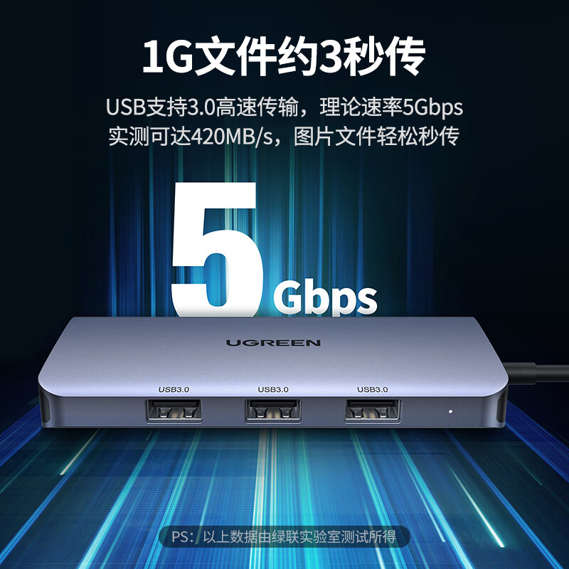 绿联 扩展坞 Type-C转HDMI/VGA转换器USB-C转接头分线器拓展坞六合一50319高清大图