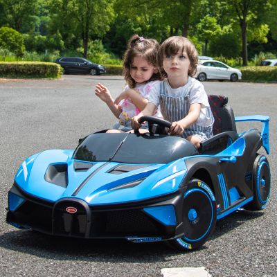 小嘎子儿童电动车806布加迪电动汽车2-10岁四轮电瓶车四驱动大电瓶赛车 蓝色12v7