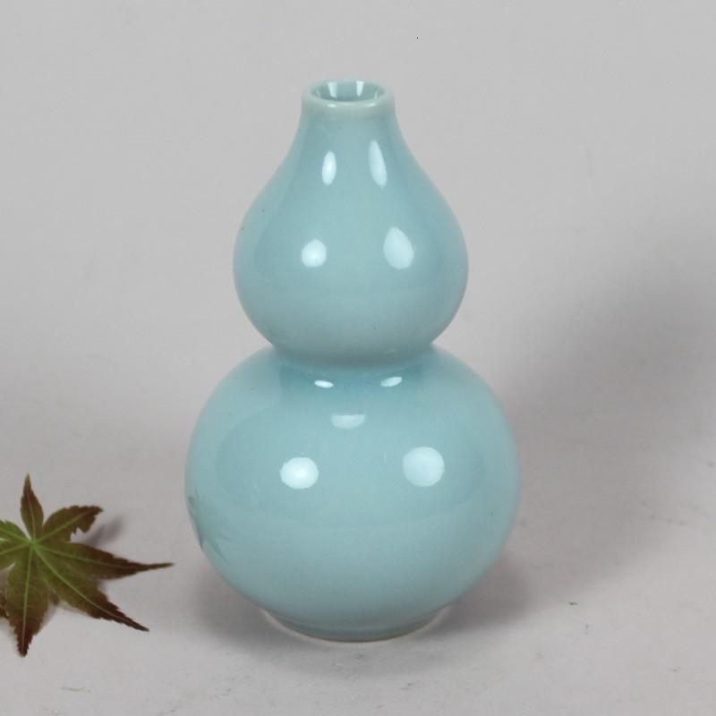 龙泉青瓷摆件客厅陶瓷插花迷你小花瓶水培陶瓷葫芦瓶茶道装饰瓶三维