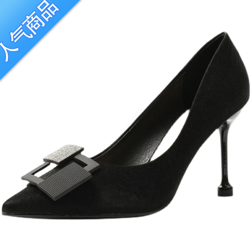 SUNTEK法式少女高跟鞋女2021年新款春款百搭设计感小众细跟浅口尖头单单高清大图