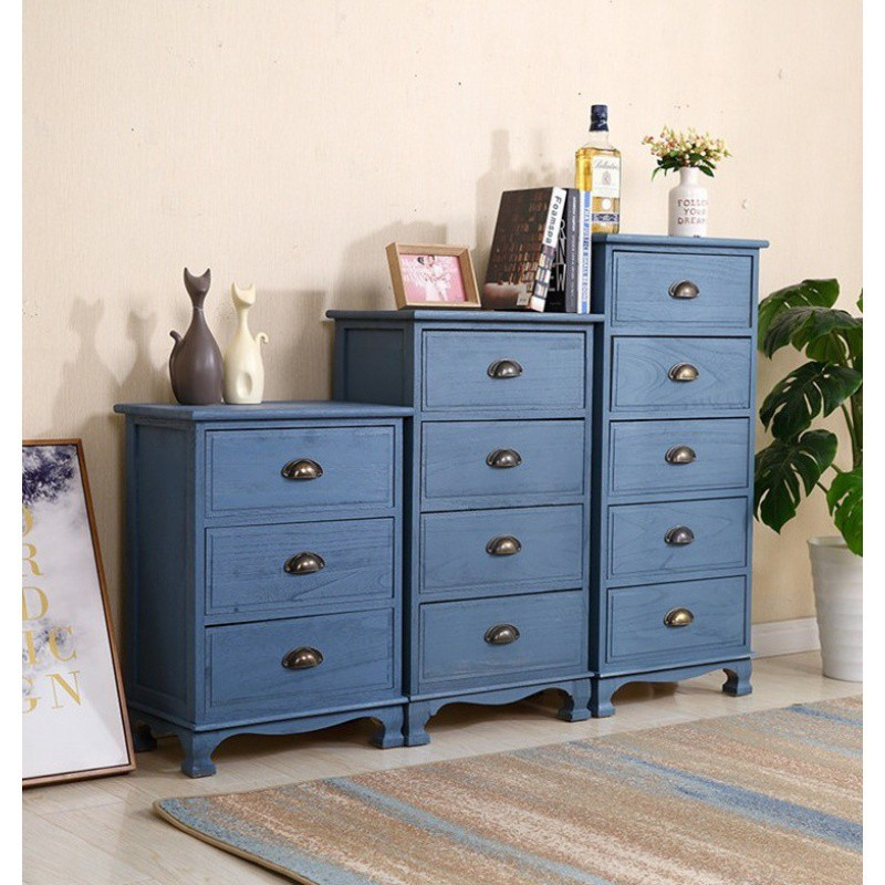 美式复古实木地中海收纳柜45cm多层抽屉式储物柜卧室五斗柜边柜子三维