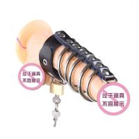 桃色缘 多款胯下皮革套带锁贞套金属阳具套 sm情趣用品男用器具SM私密刺激成人下体性玩具 Q款带锁圆环皮革阳具贞_672