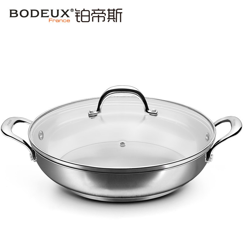 铂帝斯(BODEUX)万能高煎锅 304不锈钢高深煎锅炒锅火锅无涂层平底锅炉灶通用