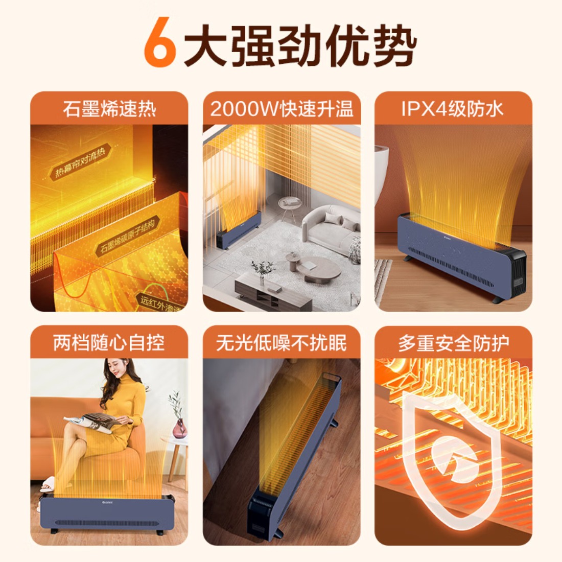 格力(GREE)[金榜单品]石墨烯取暖器家用大面积电暖器电暖气片IPX4级防水取暖气浴室干衣暖风机NJF-X9020高清大图