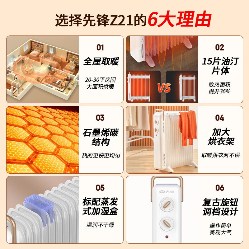 先锋石墨烯电热油汀取暖器电暖器电暖气片家用15片全屋升温智能恒温低噪节能烘衣加湿DYT-Z21高清大图