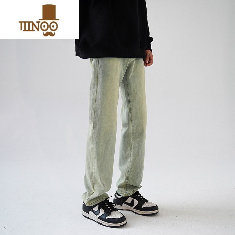 YANXU夏季泥黄水洗牛仔裤男士薄款美式vibe高街潮牌夏天男生休闲长裤子高清大图