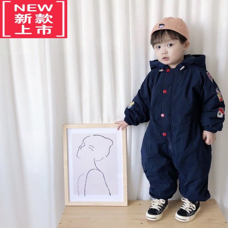 可莉允]冬儿童宝宝滑雪服加厚加绒保暖男童女童婴儿连体服棉服棉袄图片